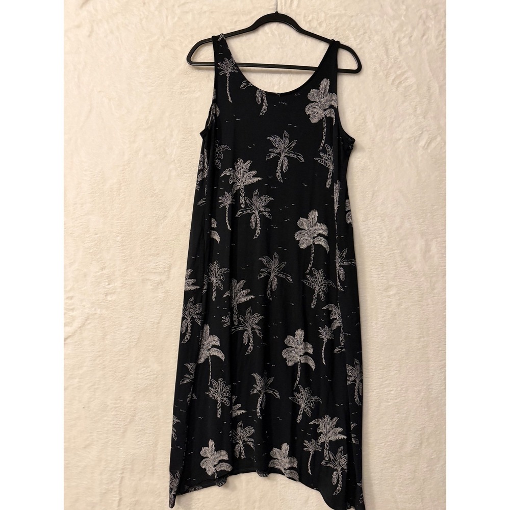 J. Jill Wearever Palm Tree Sharkbite Midi Dress Womens Medium Petite Black Tank